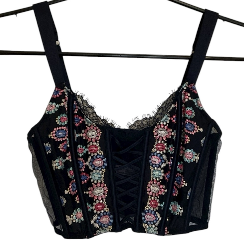NWT Victoria’s Secret Navy Flower Garden Embroidery Corset XS